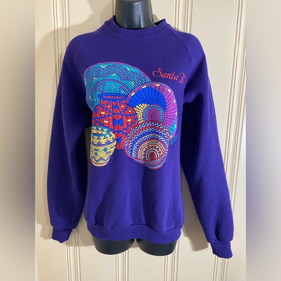Vintage 90’s Made in USA Santa Fe Puff Print Graphic Sweater - Picture 1 of 6